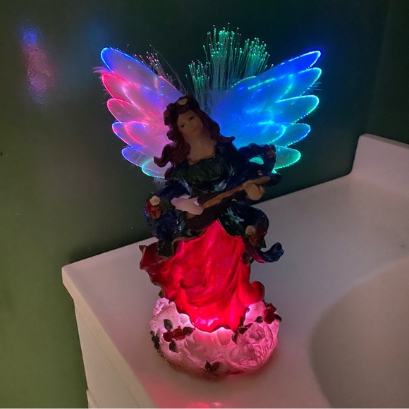 Source Unknown Other - Elegant Fiber Optic Multicolor Angel Sculpture with Guitar